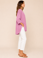 Samarisse - Damesblouse in denimlook met V-hals en zijsplitten