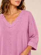 Samarisse - Damesblouse in denimlook met V-hals en zijsplitten