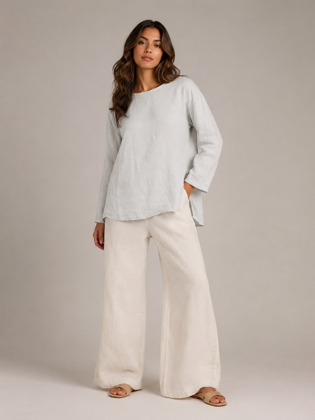 Sévanelle - Dames Blouse Met Ronde Hals En Zijsplitten