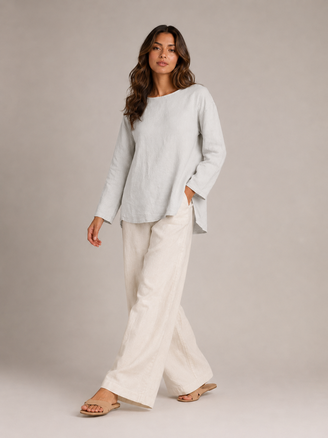 Sévanelle - Dames Blouse Met Ronde Hals En Zijsplitten