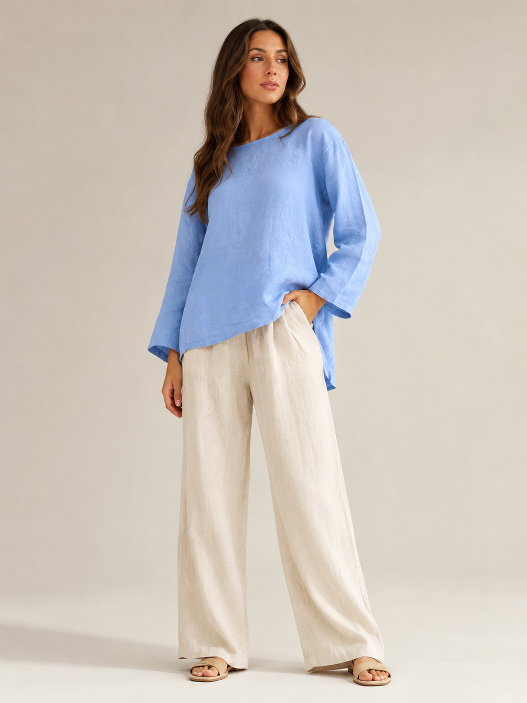 Sévanelle - Damesblouse met ronde hals en zijsplitten