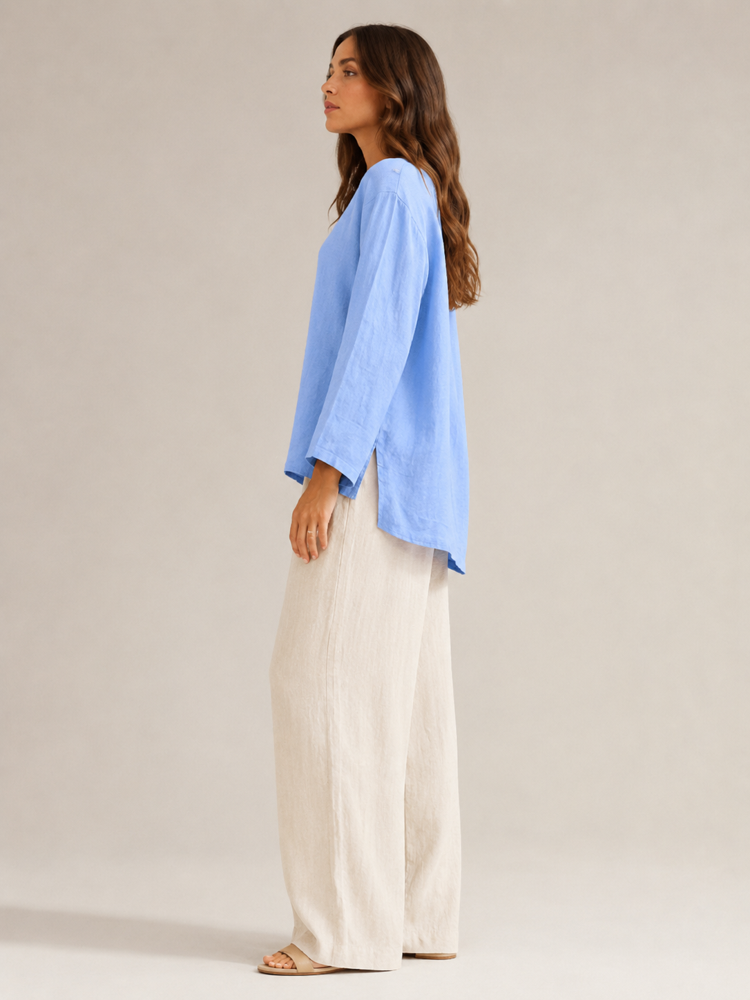 Sévanelle - Dames Blouse Met Ronde Hals En Zijsplitten
