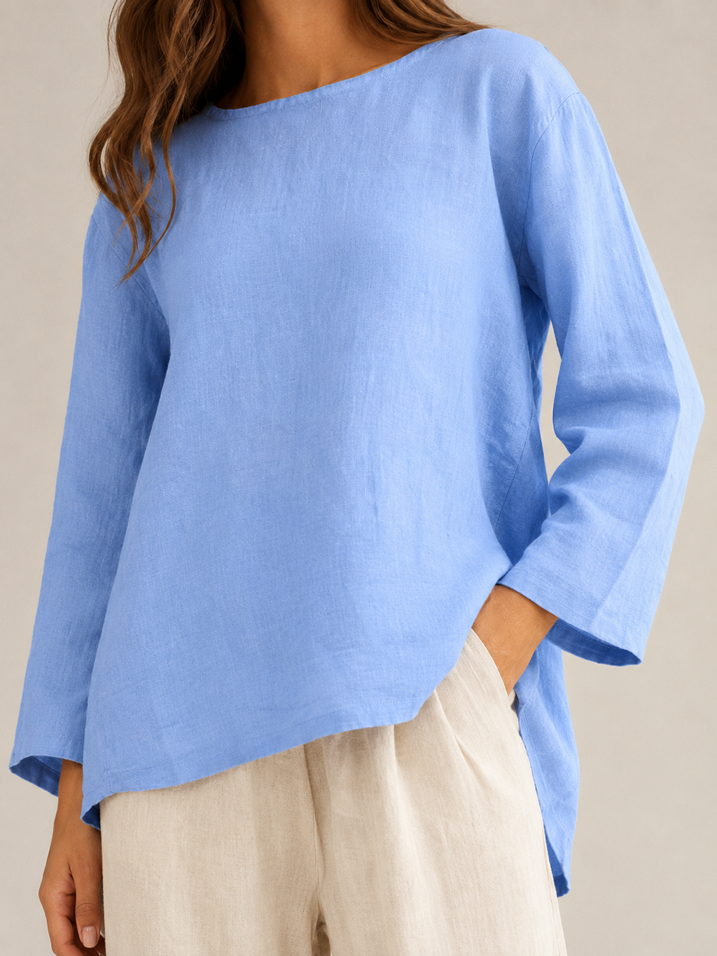 Sévanelle - Dames Blouse Met Ronde Hals En Zijsplitten