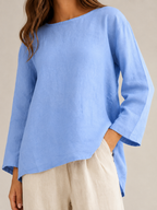 Sévanelle - Dames Blouse Met Ronde Hals En Zijsplitten