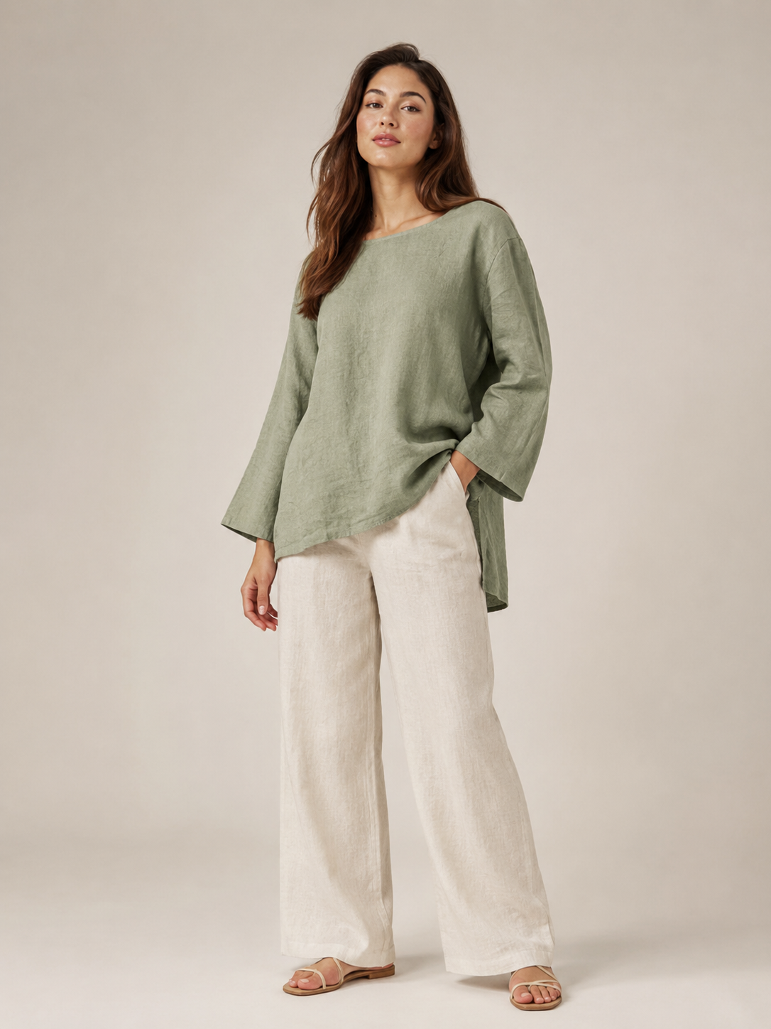 Sévanelle - Damesblouse met ronde hals en zijsplitten