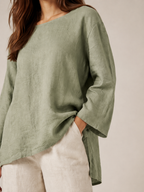 Sévanelle - Dames Blouse Met Ronde Hals En Zijsplitten
