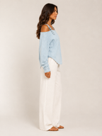 Selmara - Dames Denimlook Blouse Met Open Schouders En Verstelbare Bandjes