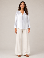 Sandelise - Gestreepte Dames Blouse Met Knoopsluiting En Lange Mouwen
