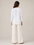 Sandelise - Gestreepte Dames Blouse Met Knoopsluiting En Lange Mouwen