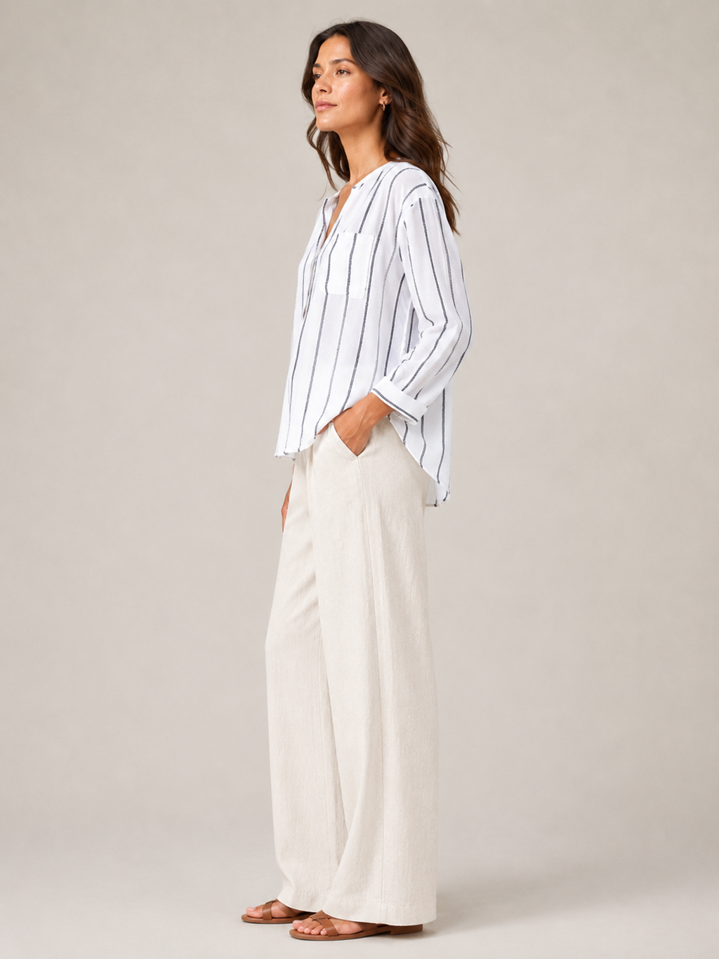 Sandelise - Gestreepte Dames Blouse Met Knoopsluiting En Lange Mouwen