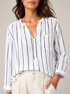 Sandelise - Gestreepte Dames Blouse Met Knoopsluiting En Lange Mouwen