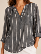 Sandelise - Gestreepte Dames Blouse Met Knoopsluiting En Lange Mouwen