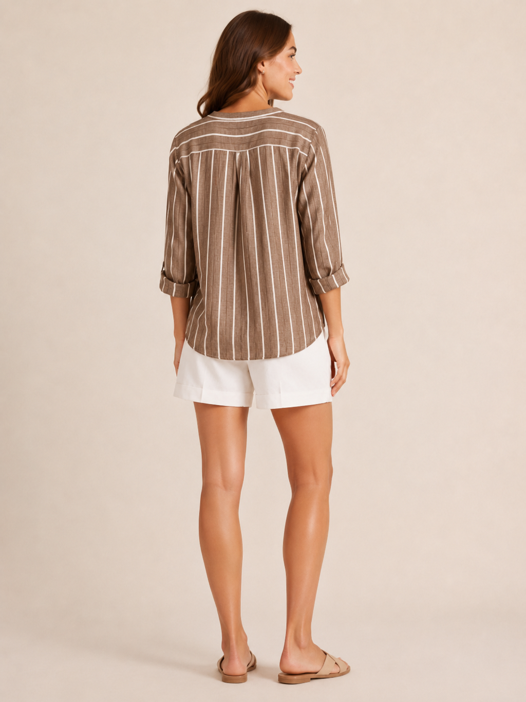 Sandelise - Gestreepte Dames Blouse Met Knoopsluiting En Lange Mouwen