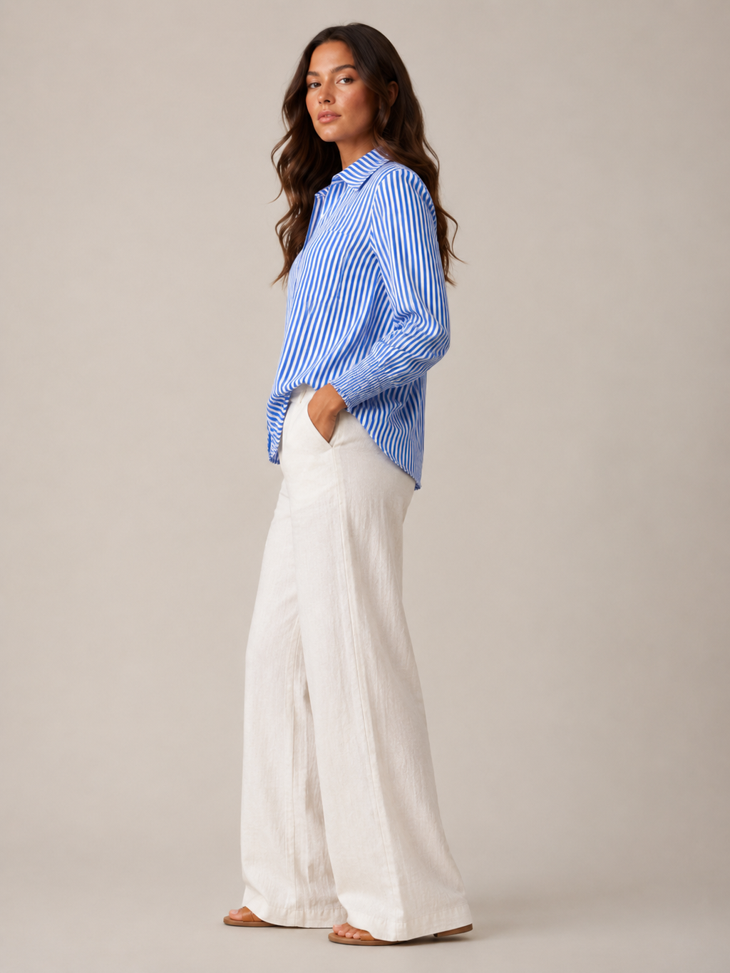 Sévianne - Gestreepte Dames Blouse Met Kraag En Lange Mouwen