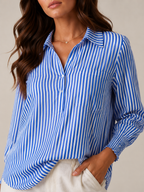 Sévianne - Gestreepte Dames Blouse Met Kraag En Lange Mouwen