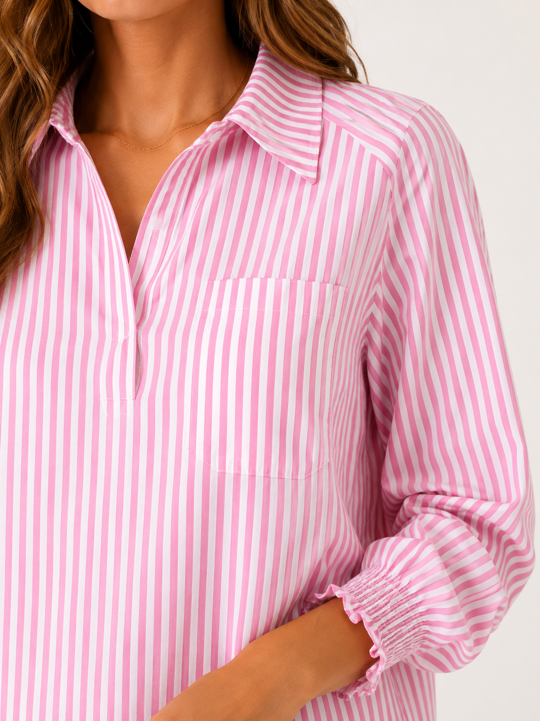 Sévianne - Gestreepte Dames Blouse Met Kraag En Lange Mouwen