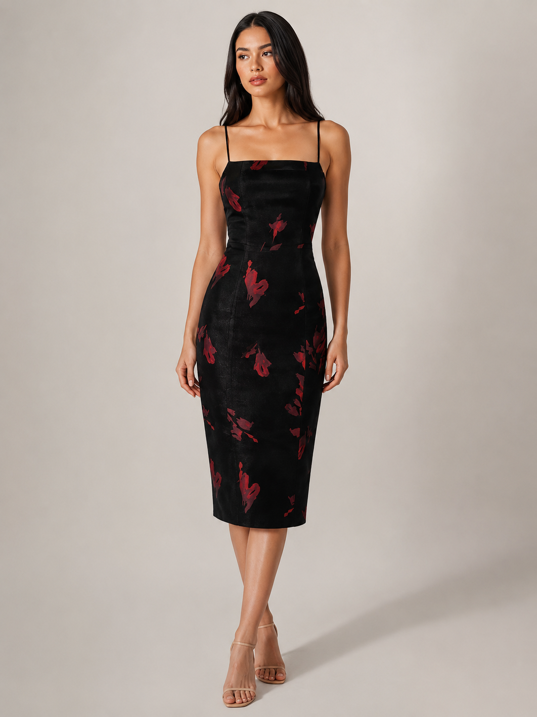 Tiara - Dames midijurk met bloemenprint en hoge taille