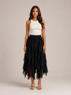 Tavira - Maxi-Rok Met Gelaagde Ruches En Asymmetrische Zoom