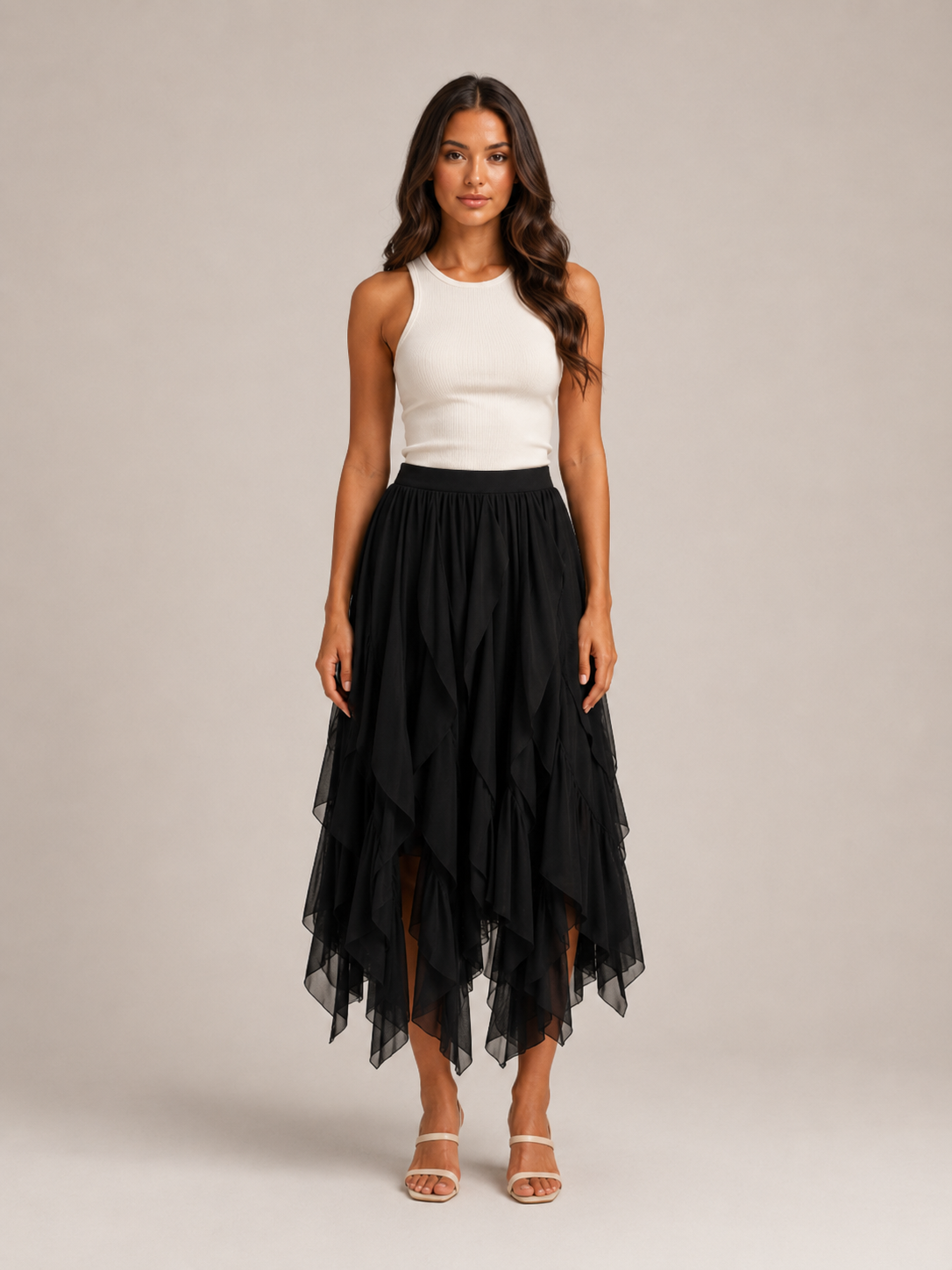 Tavira - Maxi-Rok Met Gelaagde Ruches En Asymmetrische Zoom