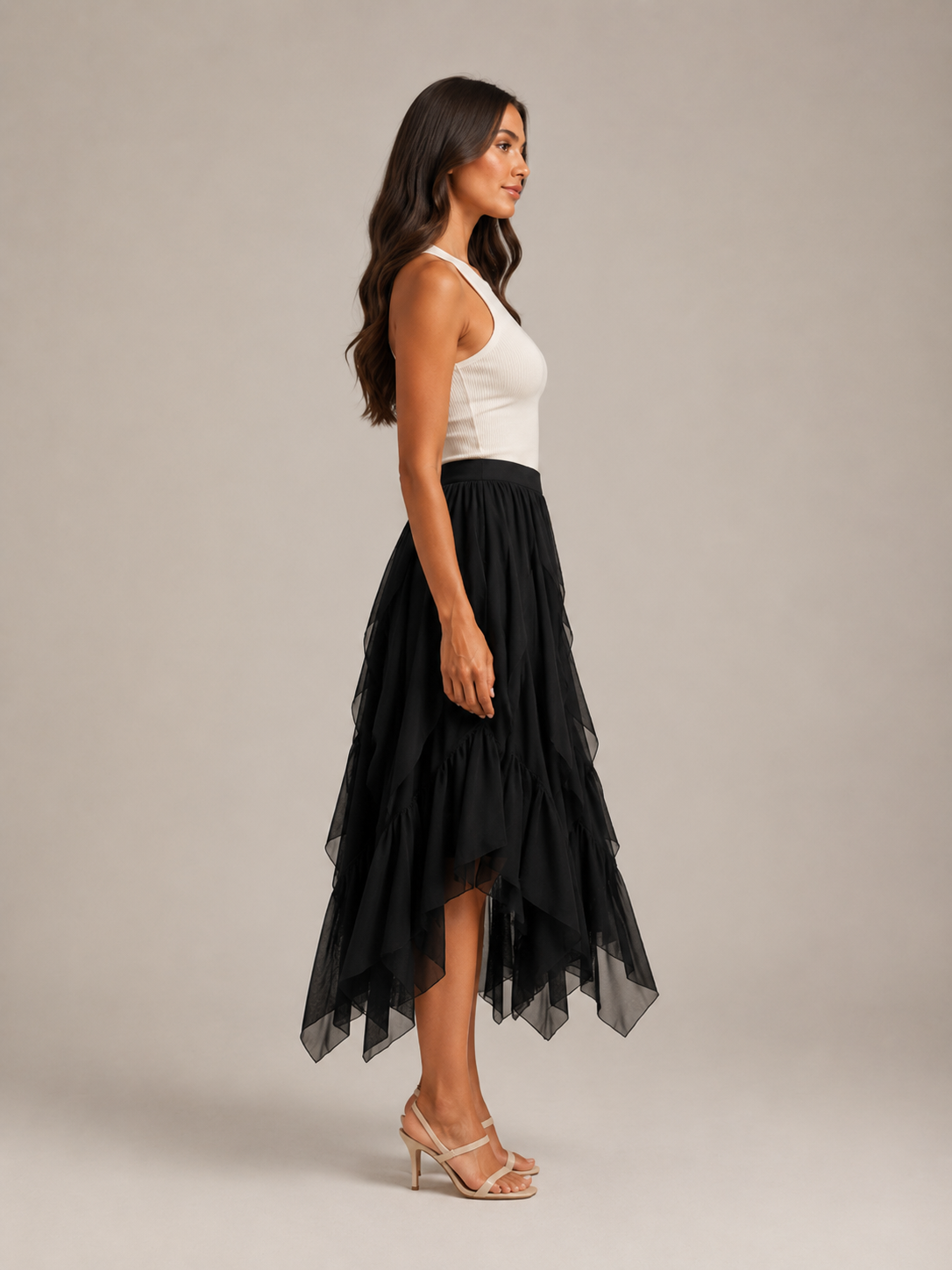 Tavira - Maxi-Rok Met Gelaagde Ruches En Asymmetrische Zoom