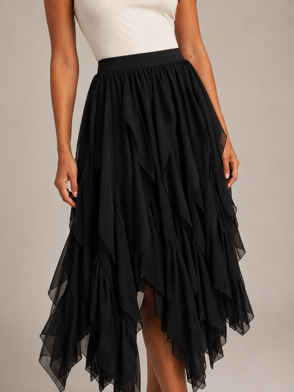 Tavira - Maxi-Rok Met Gelaagde Ruches En Asymmetrische Zoom
