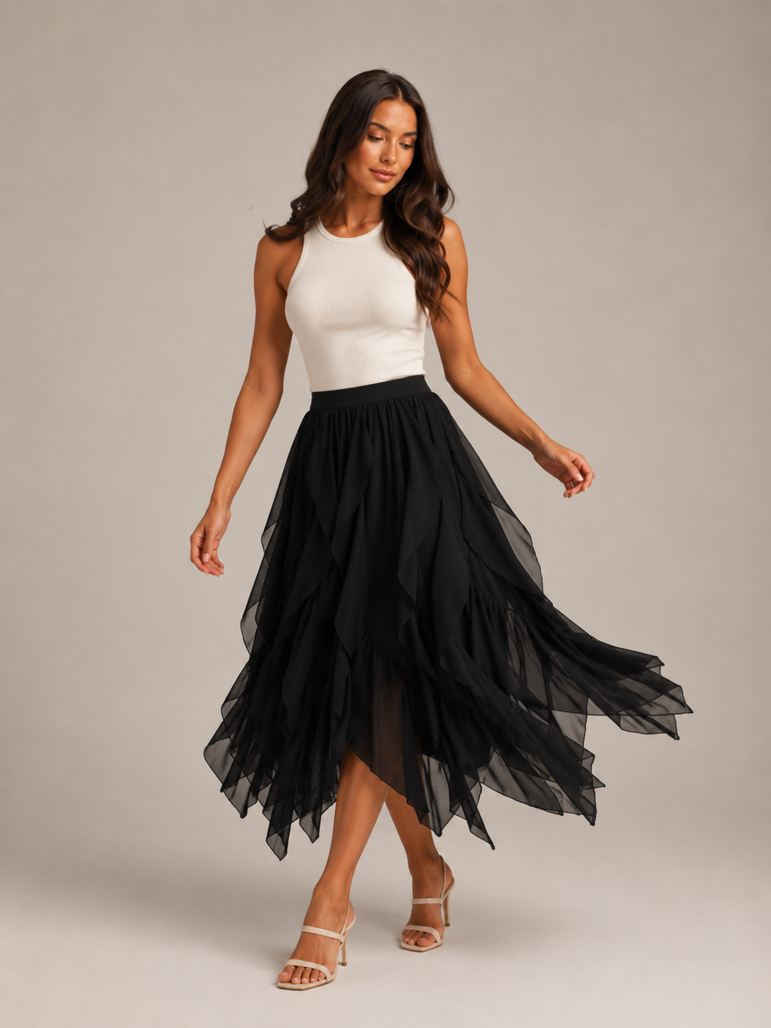 Tavira - Maxi-Rok Met Gelaagde Ruches En Asymmetrische Zoom