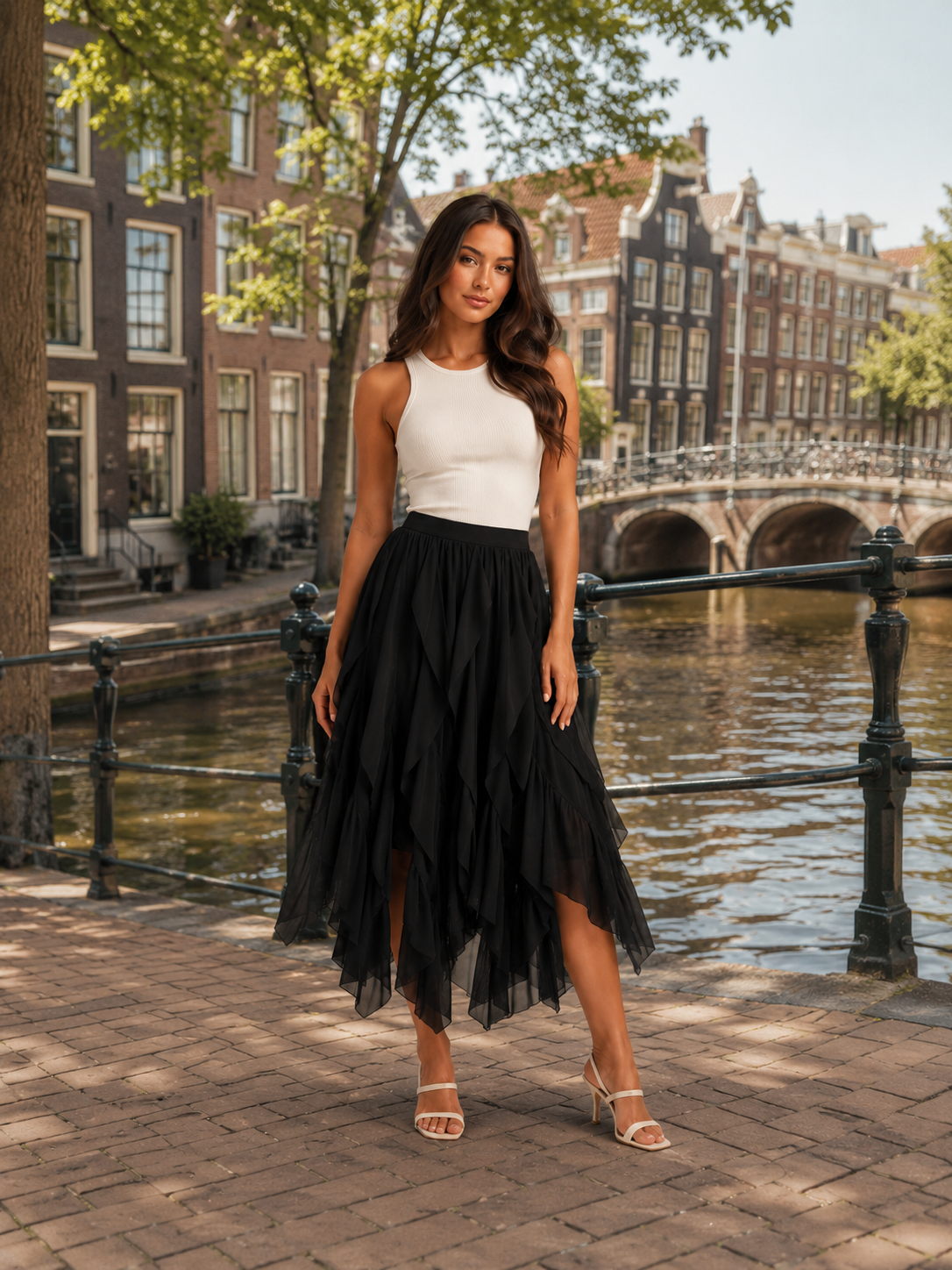 Tavira - Maxi-Rok Met Gelaagde Ruches En Asymmetrische Zoom