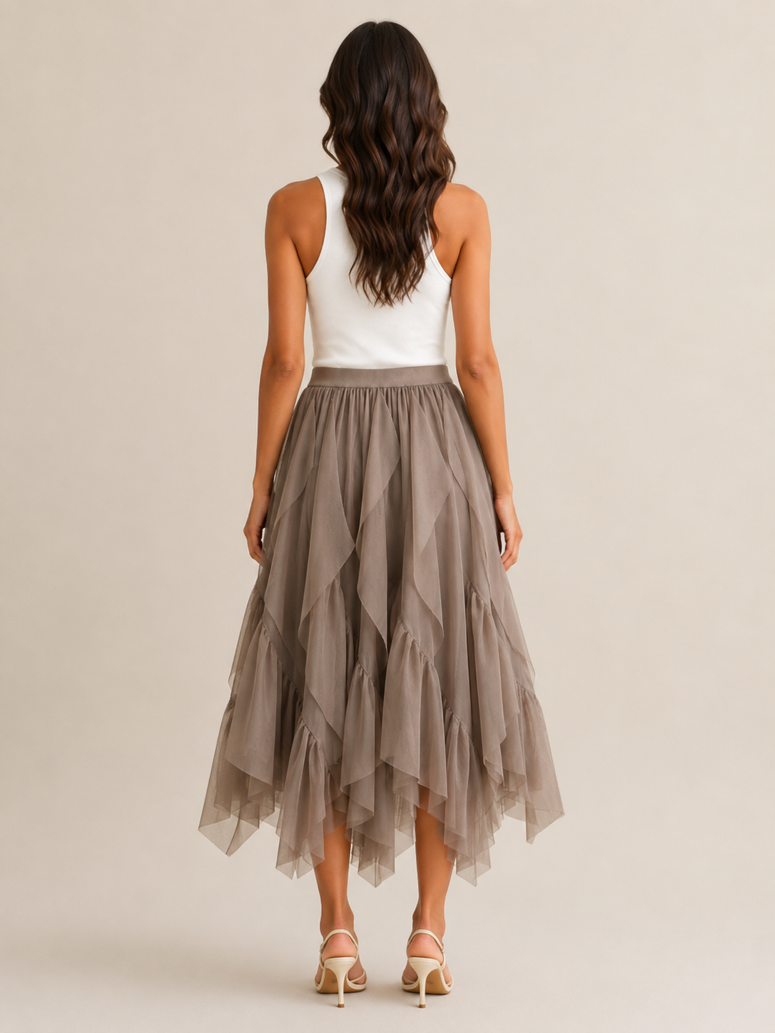 Tavira - Maxi-Rok Met Gelaagde Ruches En Asymmetrische Zoom