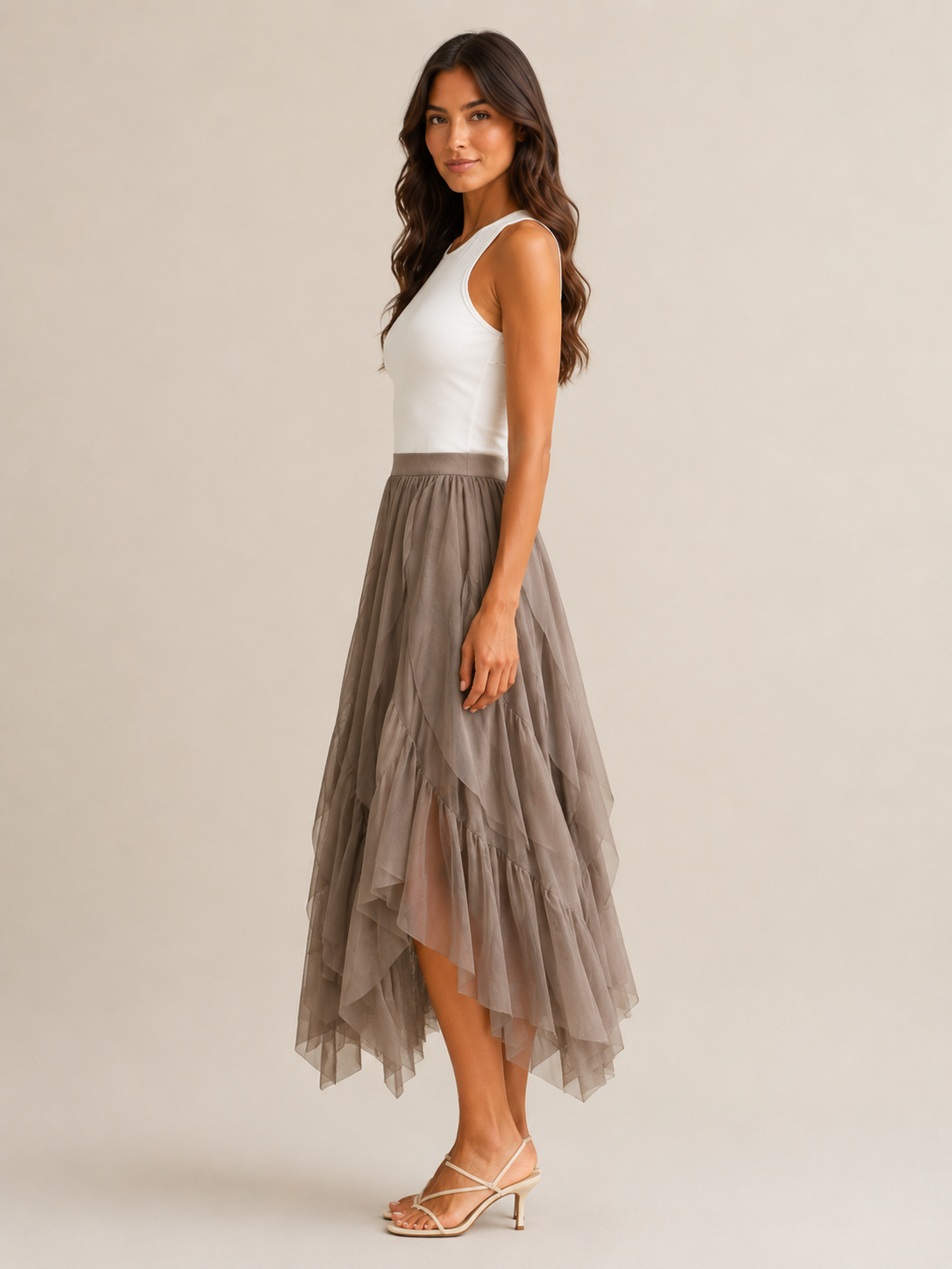 Tavira - Maxi-Rok Met Gelaagde Ruches En Asymmetrische Zoom