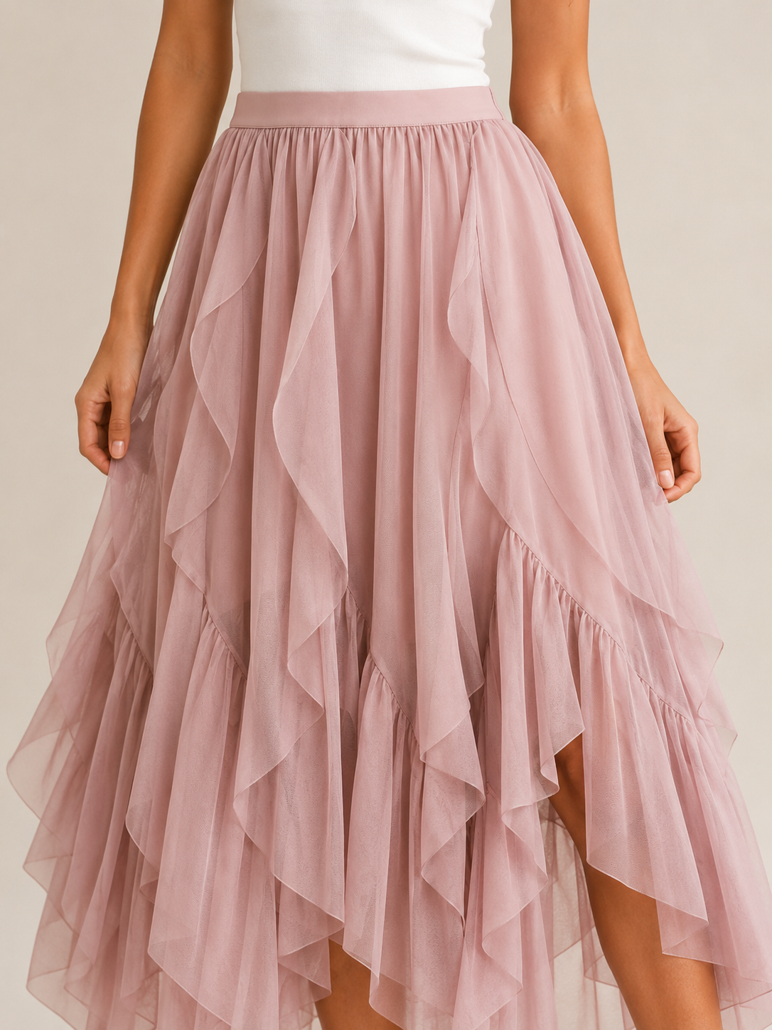 Tavira - Maxi-Rok Met Gelaagde Ruches En Asymmetrische Zoom
