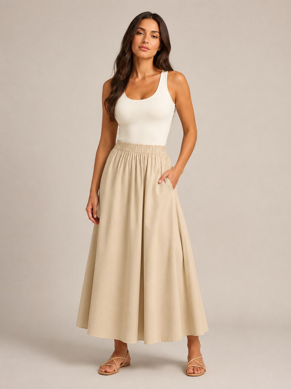 Tovella - Dames Lange Rok Met Hoge Taille En Steekzakken