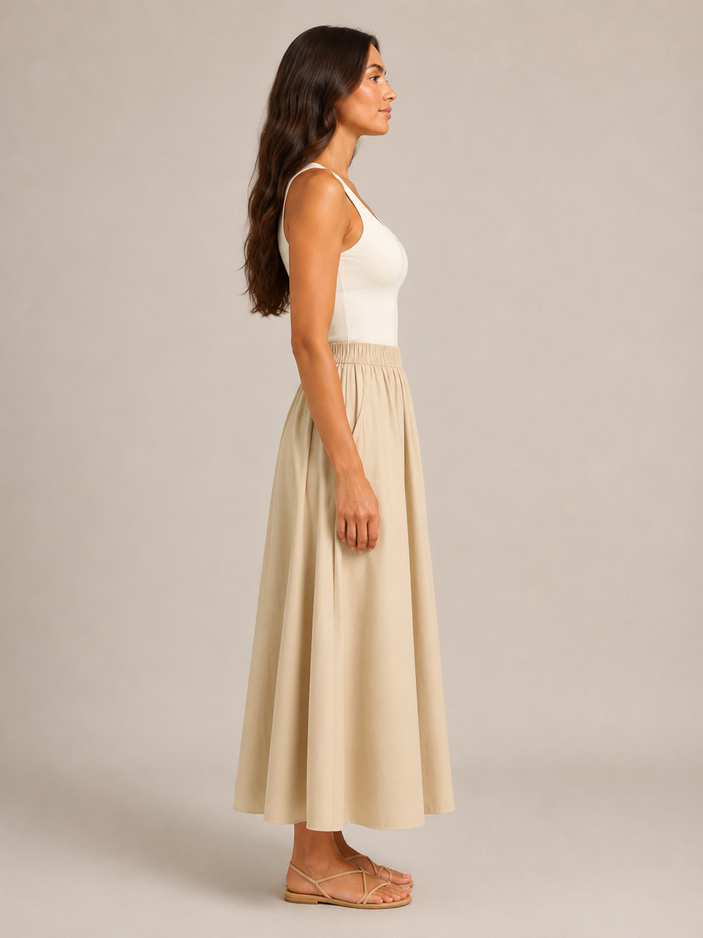 Tovella - Dames Lange Rok Met Hoge Taille En Steekzakken