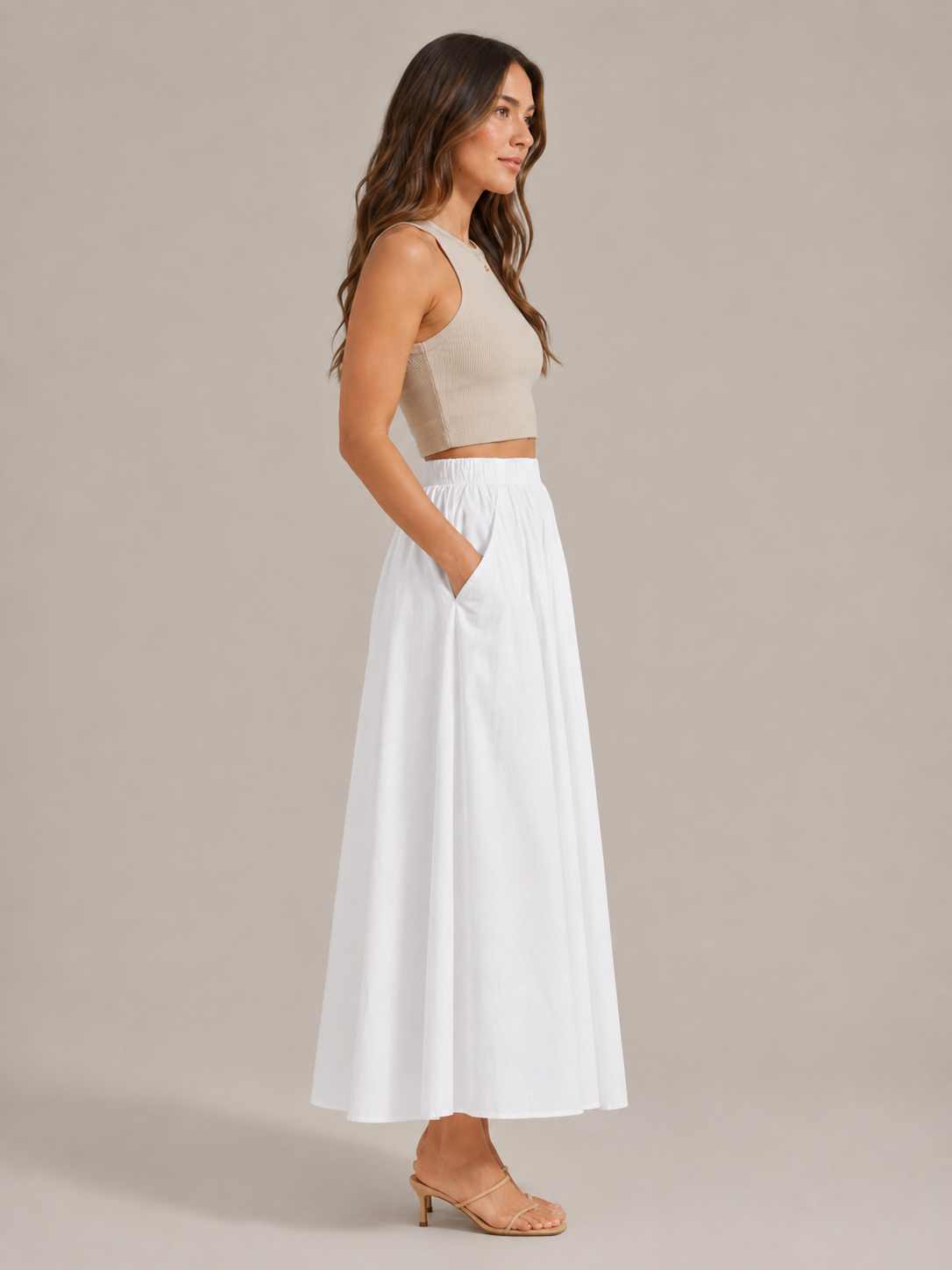 Tovella - Dames Lange Rok Met Hoge Taille En Steekzakken