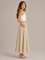 Tovella - Dames Lange Rok Met Hoge Taille En Steekzakken