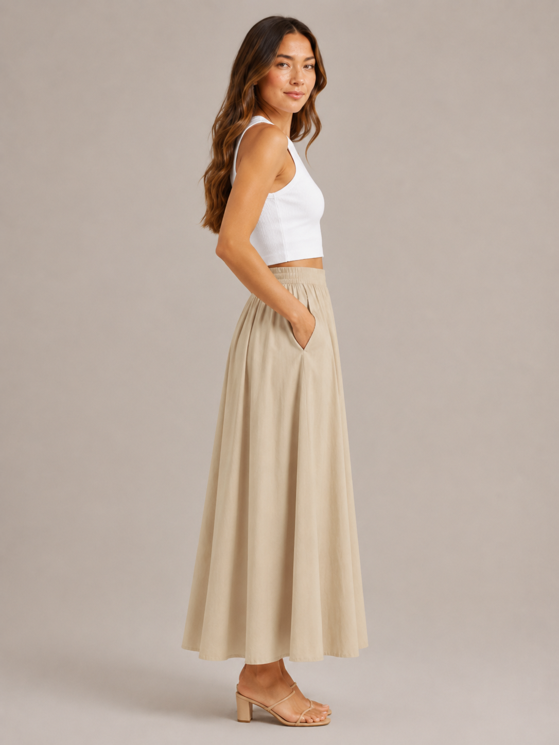 Tovella - Dames Lange Rok Met Hoge Taille En Steekzakken
