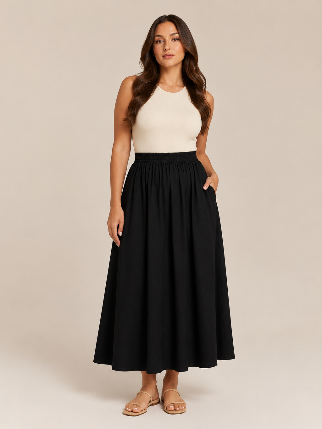 Talvina - Dames Midi-Rok Met Elastische Taille En Zwierige A-Lijn