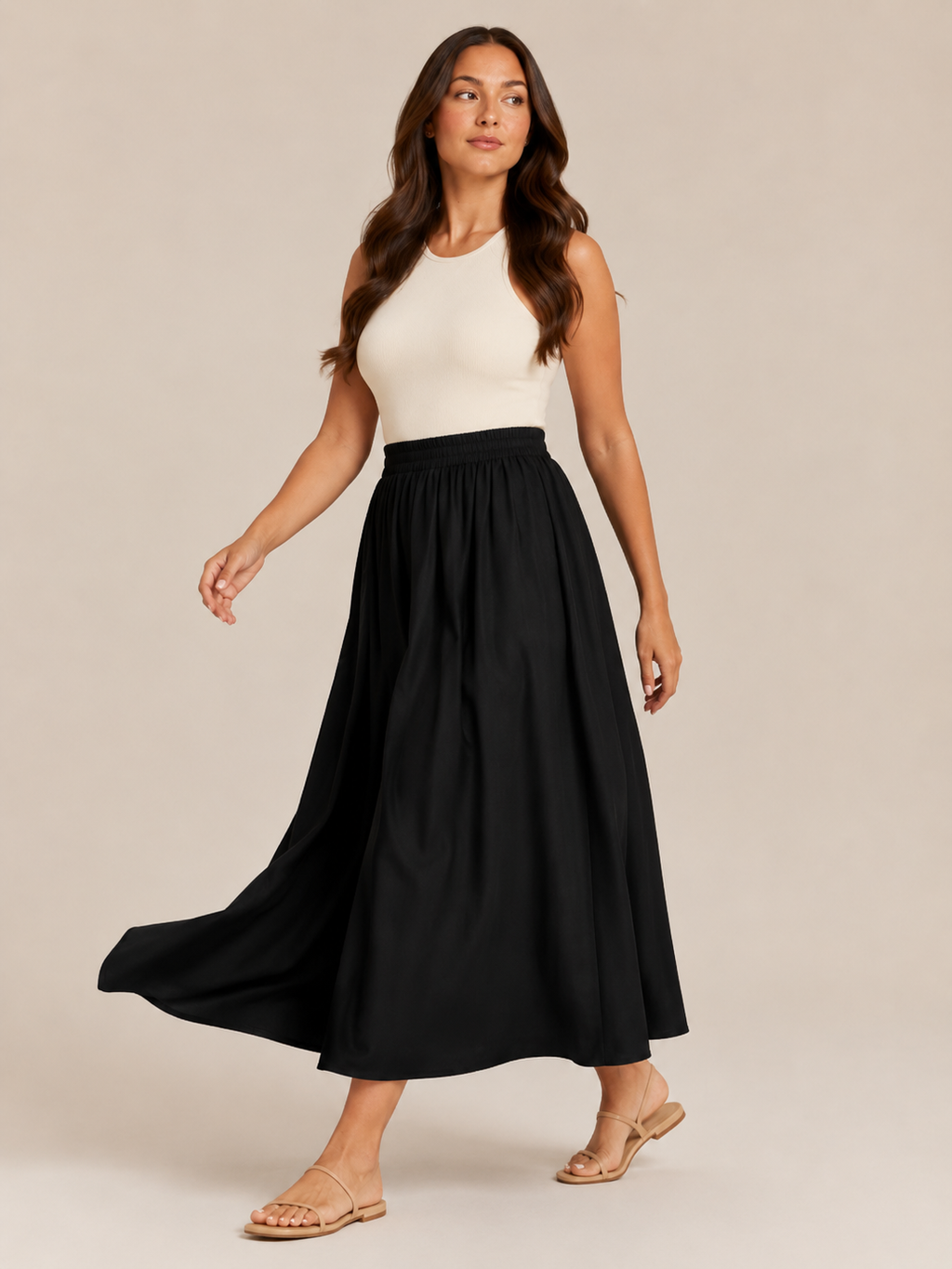 Talvina - Dames Midi-Rok Met Elastische Taille En Zwierige A-Lijn
