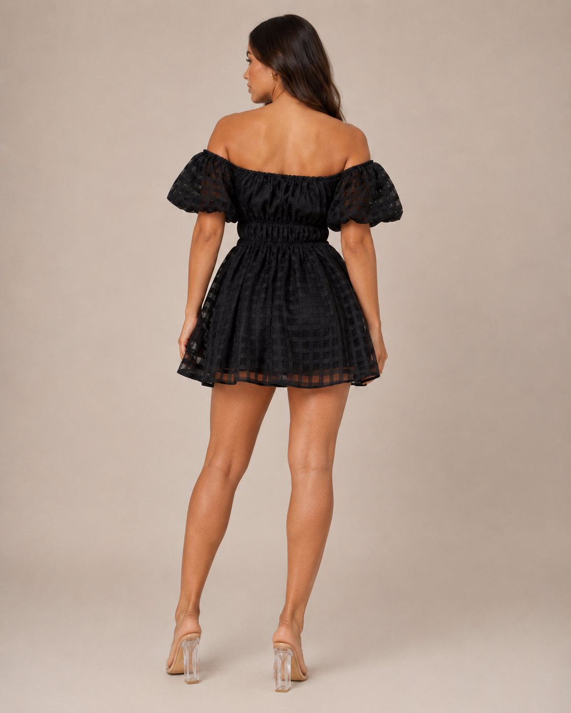 Florisa - Off-shoulder Mini-jurk met Pofmouwen en A-lijn Rok