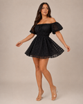 Florisa - Off-shoulder Mini-jurk met Pofmouwen en A-lijn Rok