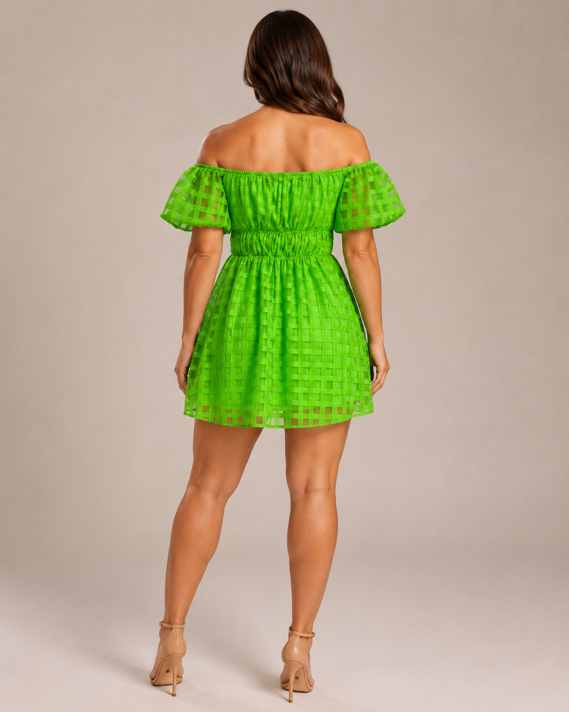 Florisa - Off-shoulder Mini-jurk met Pofmouwen en A-lijn Rok