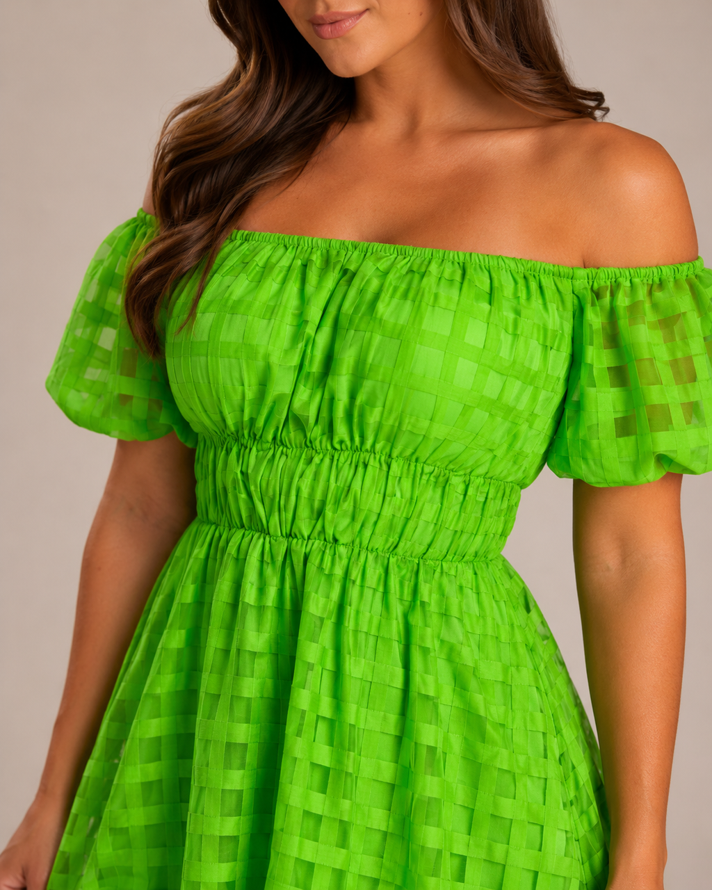 Florisa - Off-shoulder Mini-jurk met Pofmouwen en A-lijn Rok