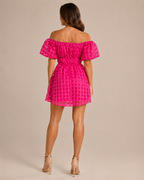 Florisa - Off-shoulder Mini-jurk met Pofmouwen en A-lijn Rok