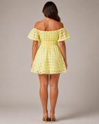 Florisa - Off-shoulder Mini-jurk met Pofmouwen en A-lijn Rok