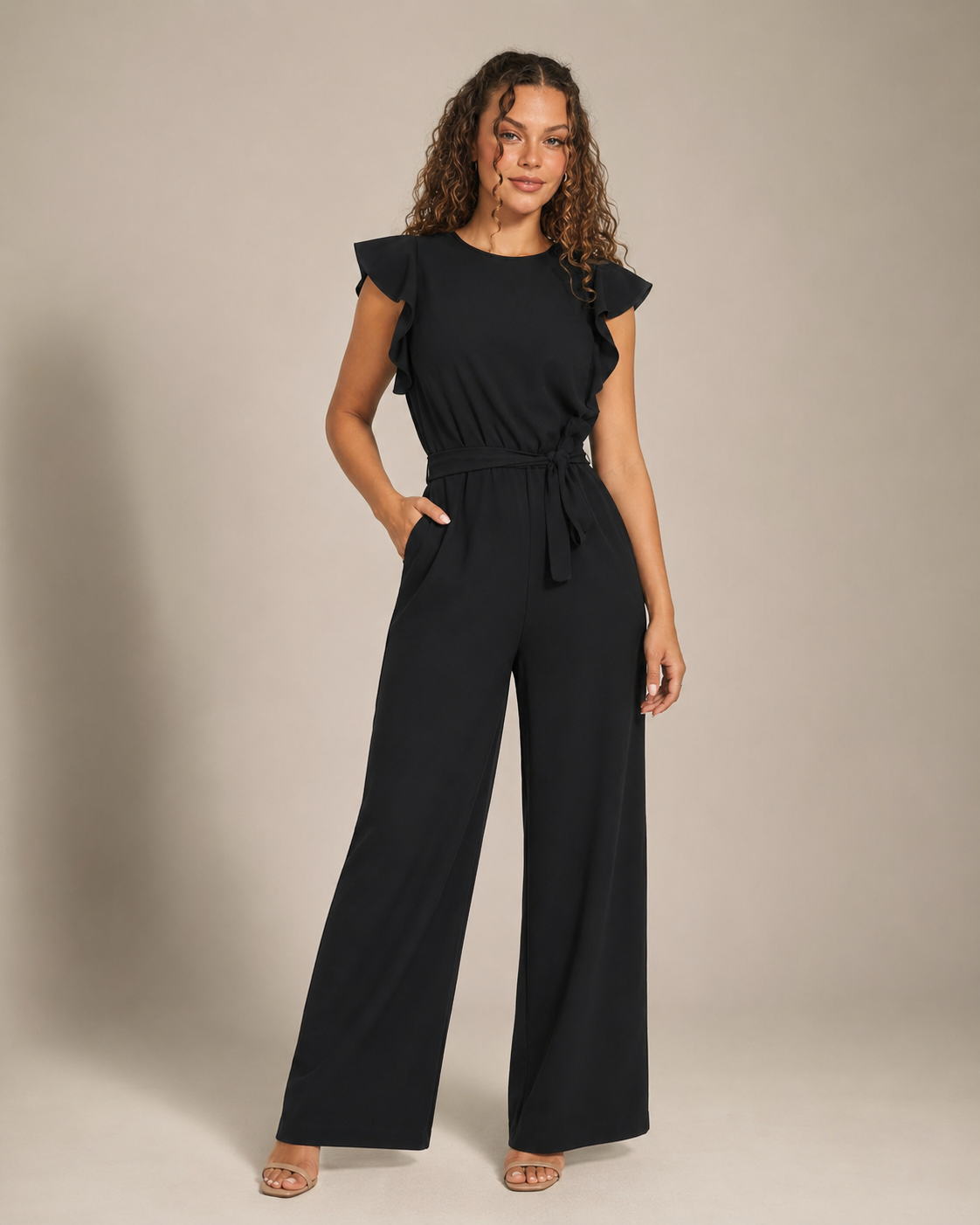 Hélisse - Dames Jumpsuit met Wijde Pijpen en Vlindermouwen