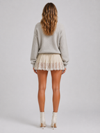 Perdita - Dames Kanten Mini-rok Met Ruches En Lage Taille