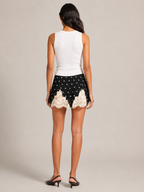 Pauleen - Dames Satijnen Short Met Stippenprint En Kanten Rand