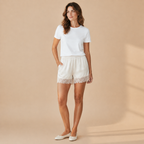 Primrose - Dames Short Met Satijnlook, Kant En Elastische Taille