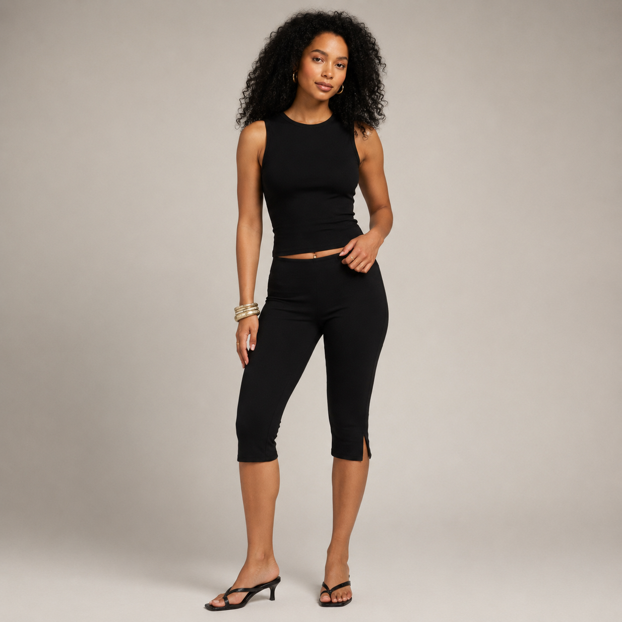 Prudencia - Zwarte Dames Capri-broek Met Elastische Taille