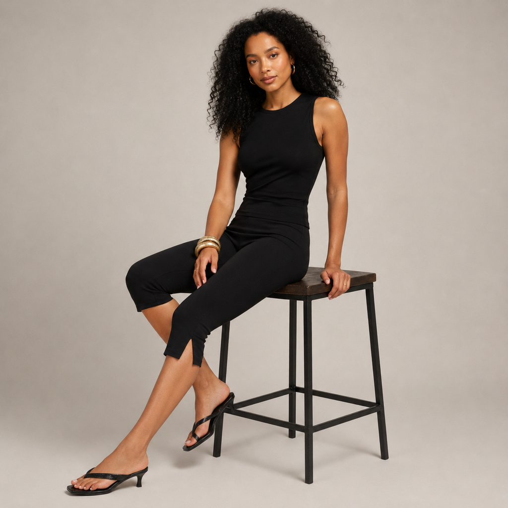 Prudencia - Zwarte Dames Capri-broek Met Elastische Taille