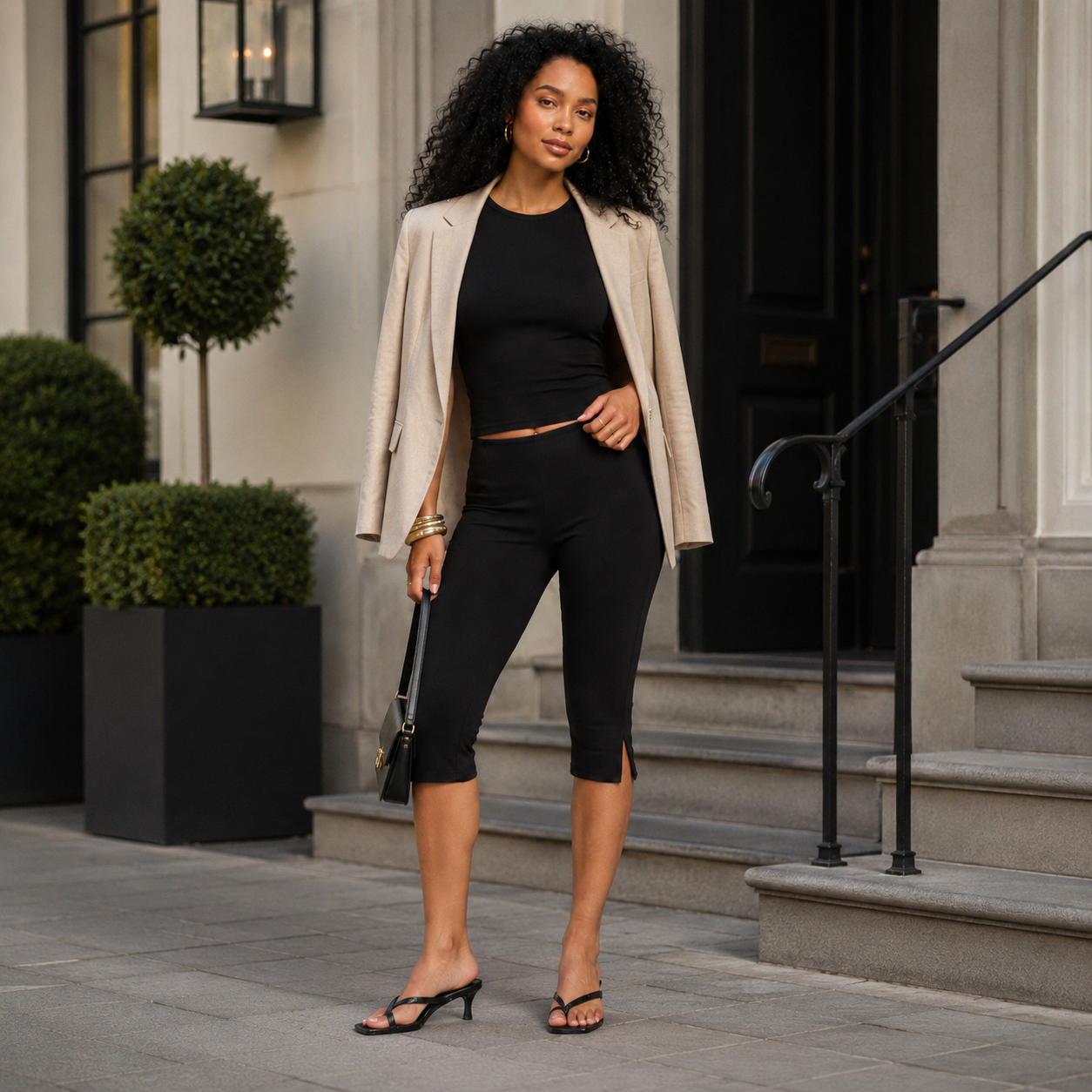 Prudencia - Zwarte Dames Capri-broek Met Elastische Taille